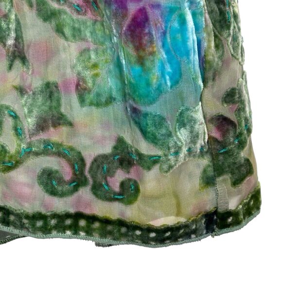 Hale Bob Babydoll Velvet Burnout Top Womens Small Green Blue Floral Boho Fairy - Picture 6 of 12